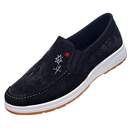 VBEDKDEB Freizeitschuhe Herren Slipper Mode die ganze Saison über Herren Freizeitschuhe flach, rutschfest, leicht, einfarbig, bequem, elastisch, zum Hineinschlüpfen Herrenschuhe Schwarz (44) von VBEDKDEB