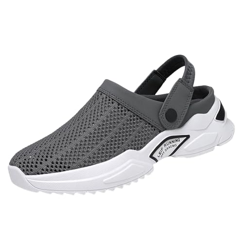VBEDKDEB Herren Clogs Pantolette Slip on Herren Casual Weiche Flache Hausschuhe Atmungsaktive Leichte Wanderschuhe Mode Gartenclogs Sneaker Walking Barfussschuhe (Grey, 44) von VBEDKDEB
