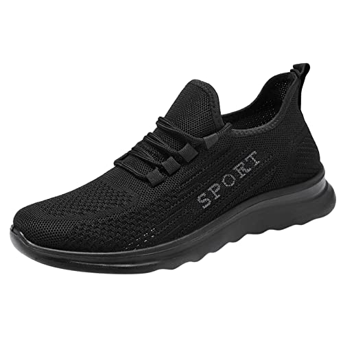 VBEDKDEB Herren-Laufschuhe Herren Sportschuhe Schnürung Fliegen Gewebtes Mesh Atmungsaktiv Einfarbig Einfacher Stil Schuhe Herren Sneaker (Black, 44) von VBEDKDEB