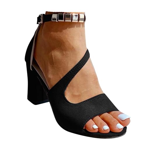 VBEDKDEB High Heels Sandalen Damen Schicke Bequem Blockabsatz Sandaletten Frauen Peeptoe Rutschfeste Chunky Absatz Abendsandalen 2025 Sommer Verstellbaren Riemchen Reise Urlaub Wanderschuhe (37) von VBEDKDEB