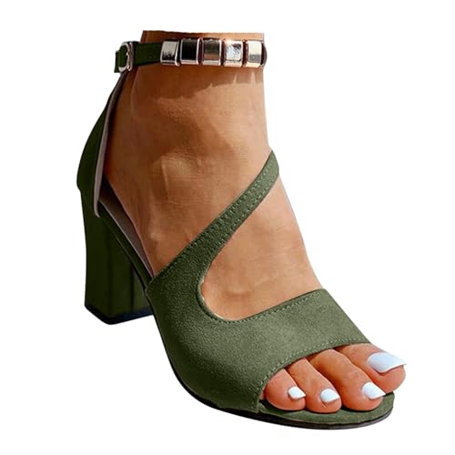 VBEDKDEB High Heels Sandalen Damen Schicke Bequem Blockabsatz Sandaletten Frauen Peeptoe Rutschfeste Chunky Absatz Abendsandalen 2025 Sommer Verstellbaren Riemchen Reise Urlaub Wanderschuhe (37.5) von VBEDKDEB