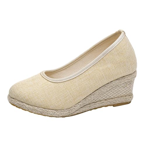VBEDKDEB Keilabsatz Ballerina Schuhe Damen Elegant Espadrilles Walkingschuhe Bequeme Atmungsaktiv Ballerinas Arbeitsschuhe 2025 Leichte rutschfeste Wanderschuhe Slipper Freizeitschuhe (Beige, 40) von VBEDKDEB