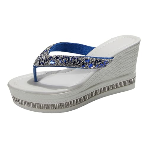 VBEDKDEB Keilabsatz Flip Flops Damen Keilsandalen Modische Plateau Rutschfeste Flip-Flops Strasssteine Bohemian Flipflops 2025 Sommer Retro Strand Zehentrenner (D, 42) von VBEDKDEB