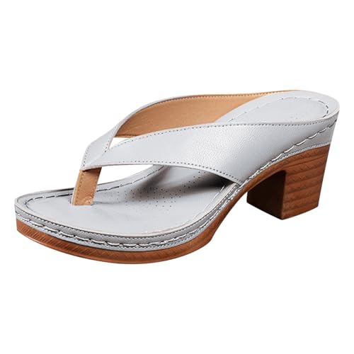 VBEDKDEB Keilabsatz Flip Flops Damen Offen Chunky Absatz Flip-Flops 2025 Sommer Blockabsatz Zehentrenner Bequeme Rutschfeste Flipflops (39) von VBEDKDEB