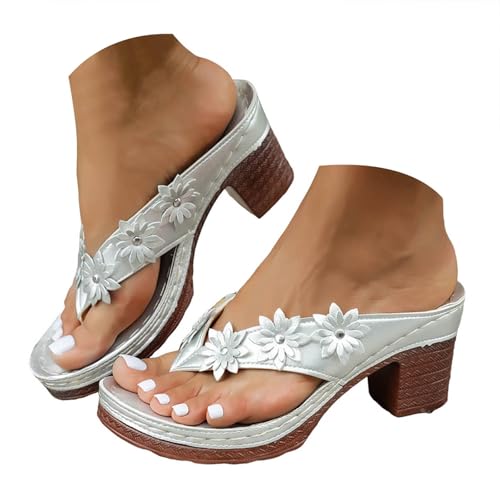 VBEDKDEB Keilabsatz Flip Flops Damen Offenem Zehen Blockabsatz Zehentrenner Elegant Leder Chunky Absatz Zehensandalen 2025 Sommer Lässige Rutschfeste High Heels Urlaub Sandalen (37) von VBEDKDEB