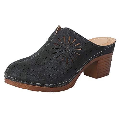 VBEDKDEB Keilabsatz Flip Flops Damen Offenem Zehen Blockabsatz Zehentrenner Elegant Leder Chunky Absatz Zehensandalen 2025 Sommer Lässige Rutschfeste High Heels Urlaub Sandalen (42) von VBEDKDEB