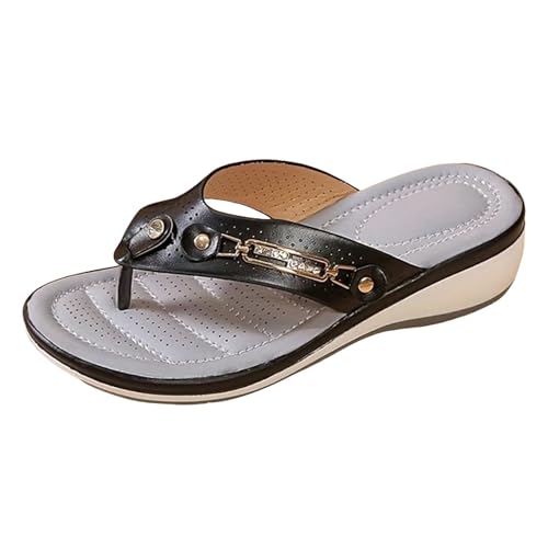 VBEDKDEB Keilabsatz Flip Flops Damen Sommer Dicke Sohle Hausschuhe Zehen Weiche Sohle Zehentrenner Leichte Massage Strandsandalen Zehensandalen Frühling Zehenstegsandalen (43) von VBEDKDEB