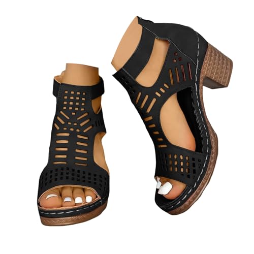 VBEDKDEB Keilabsatz Schuhe Damen Bequem Blockabsatz Sandalen 2025 Sommer Lässige Atmungsaktive Chunky Absatz Sandaletten Reißverschluss Hinten Reise Urlaub Peeptoe Rutschfeste Wanderschuhe (39) von VBEDKDEB