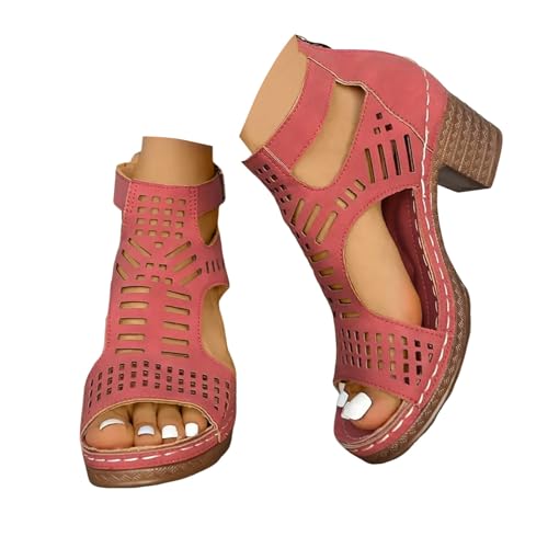 VBEDKDEB Keilabsatz Schuhe Damen Bequem Blockabsatz Sandalen 2025 Sommer Lässige Atmungsaktive Chunky Absatz Sandaletten Reißverschluss Hinten Reise Urlaub Peeptoe Rutschfeste Wanderschuhe (41) von VBEDKDEB