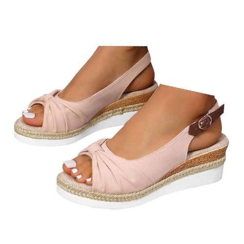 VBEDKDEB Keilabsatz Schuhe Damen Bequem Espadrilles Sandalen Frauen Peeptoe Verstellbaren Slingback Rutschfeste Sandaletten 2025 Sommer Lässige Wandersandalen Strand Reise Urlaub Leinensandalen (37) von VBEDKDEB