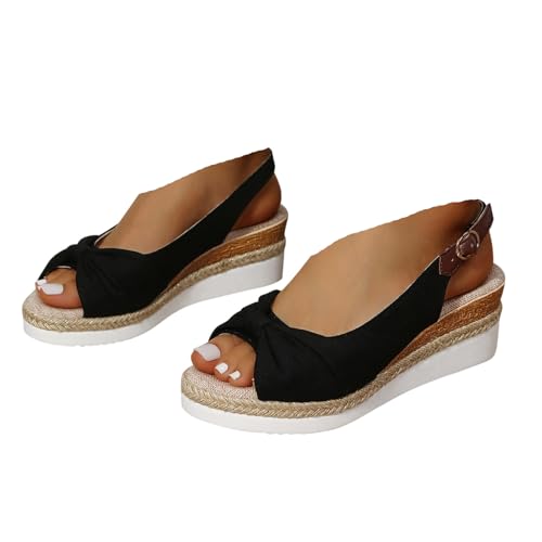 VBEDKDEB Keilabsatz Schuhe Damen Bequem Espadrilles Sandalen Frauen Peeptoe Verstellbaren Slingback Rutschfeste Sandaletten 2025 Sommer Lässige Wandersandalen Strand Reise Urlaub Leinensandalen (37) von VBEDKDEB