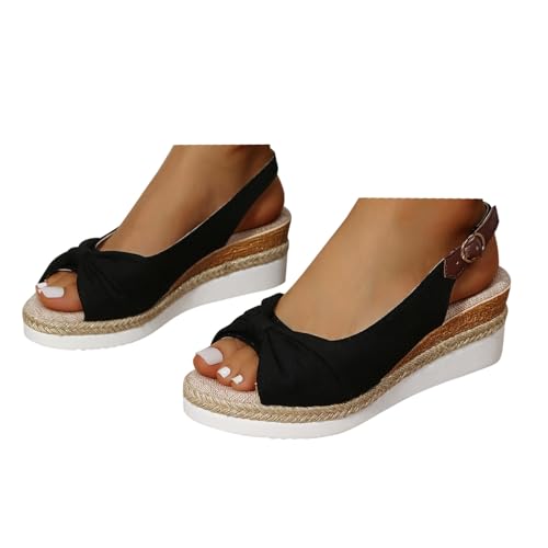 VBEDKDEB Keilabsatz Schuhe Damen Bequem Espadrilles Sandalen Frauen Peeptoe Verstellbaren Slingback Rutschfeste Sandaletten 2025 Sommer Lässige Wandersandalen Strand Reise Urlaub Leinensandalen (42) von VBEDKDEB