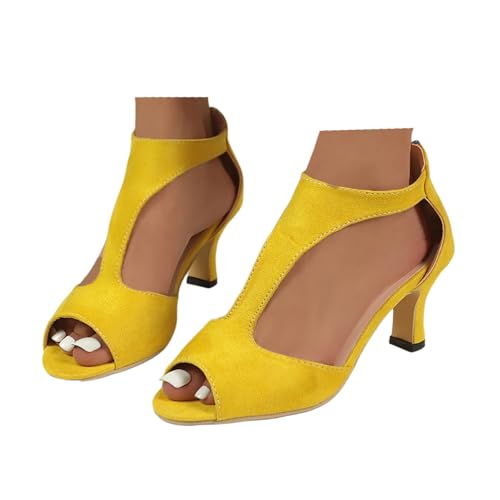 VBEDKDEB Keilabsatz Schuhe Damen Bequem Kitten Heel Sandalen Lässige Elegant Leder Sandaletten T-Gurt Reißverschluss Hinten 2025 Sommer Reise Urlaub Peeptoe Rutschfeste Arbeitssandalen (Yellow, 38.5) VBEDKDEB Keilabsatz Schuhe Damen Bequem Kitten Heel Sandalen Lässige Elegant Leder Sandaletten T-Gurt Reißverschluss Hinten 2025 Sommer Reise Urlaub Peeptoe Rutschfeste Arbeitssandalen (Yellow, 38.5) von VBEDKDEB