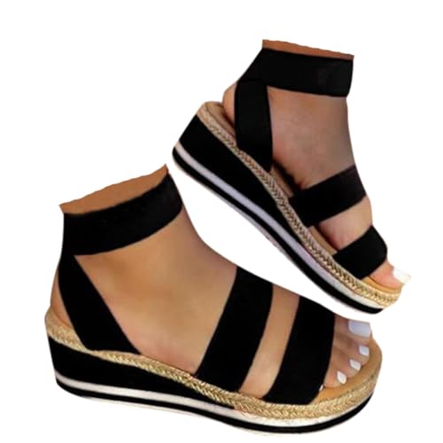 VBEDKDEB Keilabsatz Schuhe Damen Bequem Plateau Espadrilles Sandalen 2025 Sommer Lässige Sandaletten Frauen Strand Reise Urlaub Offenem Zehen Elastisch Riemen Rutschfeste Wanderschuhe (35) von VBEDKDEB