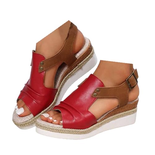 VBEDKDEB Keilabsatz Schuhe Damen Bequem Plateau Sandalen Frauen Peeptoe Rutschfeste Sandaletten 2025 Sommer Leder Lässige Wandersandalen Reise Urlaub Verstellbaren Slingback Arbeitssandalen (Red, 36) VBEDKDEB Keilabsatz Schuhe Damen Bequem Plateau Sandalen Frauen Peeptoe Rutschfeste Sandaletten 2025 Sommer Leder Lässige Wandersandalen Reise Urlaub Verstellbaren Slingback Arbeitssandalen (Red, 36) von VBEDKDEB