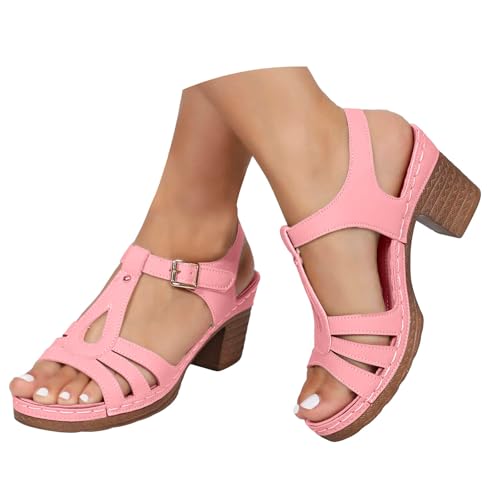 VBEDKDEB Keilabsatz Schuhe Damen Elegant Bequem Blockabsatz Sandalen 2025 Sommer Lässige Sandaletten Peeptoe Verstellbaren Riemchen Rutschfeste Arbeitssandalen für Strand Reise Urlaub (37) von VBEDKDEB