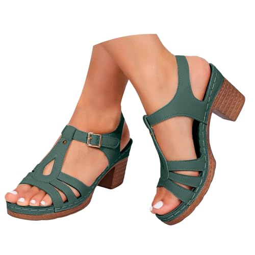 VBEDKDEB Keilabsatz Schuhe Damen Elegant Bequem Blockabsatz Sandalen 2025 Sommer Lässige Sandaletten Peeptoe Verstellbaren Riemchen Rutschfeste Arbeitssandalen für Strand Reise Urlaub (40.5) von VBEDKDEB