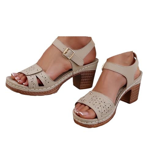 VBEDKDEB Keilabsatz Schuhe Damen Elegant Bequem Blockabsatz Sandalen 2025 Sommer Lässige Sandaletten Strand Reise Urlaub Peeptoe Verstellbaren Riemchen Rutschfeste Arbeitssandalen (White, 43) von VBEDKDEB