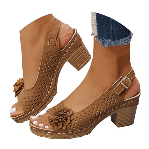 VBEDKDEB Keilabsatz Schuhe Damen Elegant Blumen Bequem Blockabsatz Sandalen 2025 Sommer Lässige Verstellbaren Slingback Sandaletten Strand Reise Urlaub Peeptoe Rutschfeste Arbeitssandalen (Brown, 36) VBEDKDEB Keilabsatz Schuhe Damen Elegant Blumen Bequem Blockabsatz Sandalen 2025 Sommer Lässige Verstellbaren Slingback Sandaletten Strand Reise Urlaub Peeptoe Rutschfeste Arbeitssandalen (Brown, 36) von VBEDKDEB