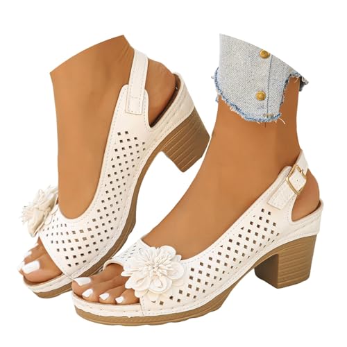 VBEDKDEB Keilabsatz Schuhe Damen Elegant Blumen Bequem Blockabsatz Sandalen 2025 Sommer Lässige Verstellbaren Slingback Sandaletten Strand Reise Urlaub Peeptoe Rutschfeste Arbeitssandalen (White, 43) VBEDKDEB Keilabsatz Schuhe Damen Elegant Blumen Bequem Blockabsatz Sandalen 2025 Sommer Lässige Verstellbaren Slingback Sandaletten Strand Reise Urlaub Peeptoe Rutschfeste Arbeitssandalen (White, 43) von VBEDKDEB