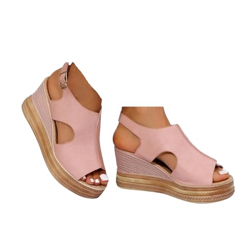 VBEDKDEB Keilabsatz Schuhe Damen Wildleder Plateau Sandalen Frauen Peeptoe Rutschfeste Sandaletten 2025 Sommer Lässige Keilsandalen Strand Reise Urlaub Verstellbaren Riemchen Wandersandalen (38.5) von VBEDKDEB