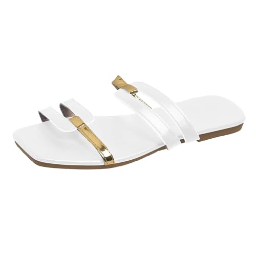 VBEDKDEB Latschen Damen Niedriger Absatz Rutschfeste Pantoletten Elegant Bequeme Sandaletten Peeptoe Quadrat Zehen Schlappen Sommer Lässige Sandalen Hausschuhe Reise Urlaub (X-2-White, 36) von VBEDKDEB