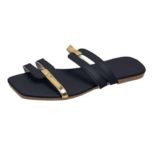 VBEDKDEB Latschen Damen Niedriger Absatz Rutschfeste Pantoletten Elegant Bequeme Sandaletten Peeptoe Quadrat Zehen Schlappen Sommer Lässige Sandalen Hausschuhe Reise Urlaub Slipper (40) von VBEDKDEB