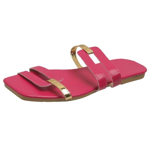 VBEDKDEB Latschen Damen Niedriger Absatz Rutschfeste Pantoletten Elegant Bequeme Sandaletten Peeptoe Quadrat Zehen Schlappen Sommer Lässige Sandalen Hausschuhe Reise Urlaub Slipper (X-2-Red, 36) von VBEDKDEB
