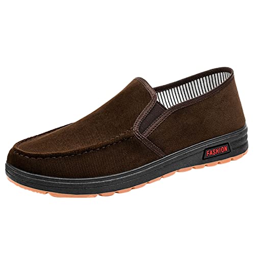 VBEDKDEB Laufschuhe Herren Freizeitschuhe Herren Boden Runde Zehe Leicht Flacher Mund Slip On Einfarbig Bequem Herren Sneakers (Coffee, 43) von VBEDKDEB