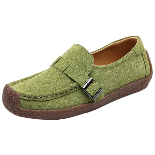 VBEDKDEB Loafer Damen Flache Mokassins Slipper Business Daily Leisure Britische Herren Kuh Fleece Loafer Damen Einzelschuhe Halbschuhe Bequem Komfort Flach (Green, 39) von VBEDKDEB