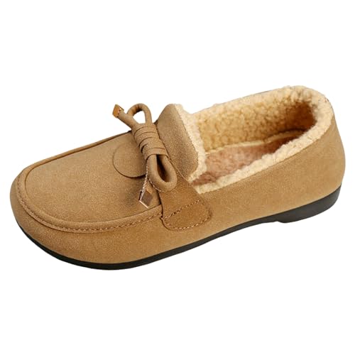 VBEDKDEB Loafer Damen Flache Mokassins Slipper Damen Freizeitschuhe, modisches Muster, einfache Schleifendekoration, modisch bequem Halbschuhe Bequemschuhe Komfort Flats (Khaki, 39) von VBEDKDEB