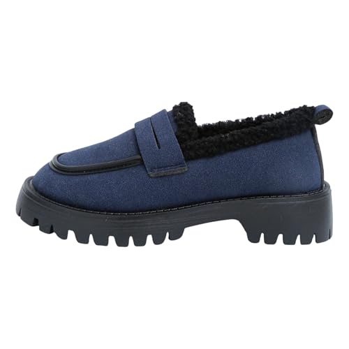 VBEDKDEB Loafer Damen Flache Mokassins Slipper Damen Slipper aus Wildleder mit Dicker Sohle und hohem Samtbezug, bequem, modisch lässig Halbschuhe Bequem Bequemschuhe Flats (Blue, 43) von VBEDKDEB