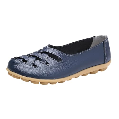 VBEDKDEB Loafer Damen Flache Mokassins Slipper Damenmode Leder Einzelschuhe Slope Heeled Loafers Freizeitschuhe Schlupfschuhe Slip on Komfort Flach (Dark Blue, 42) von VBEDKDEB