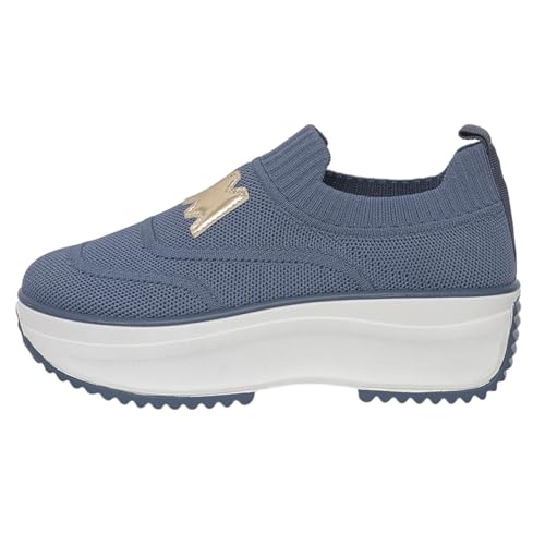 VBEDKDEB Loafer Damen Flache Mokassins Slipper Damenschuhe Bequeme Keilabsatz Loafer Casual Walkingschuhe Turnschuhe Plateau Sneaker Halbschuhe Schlupfschuhe Komfort Flach (Blue, 38) von VBEDKDEB