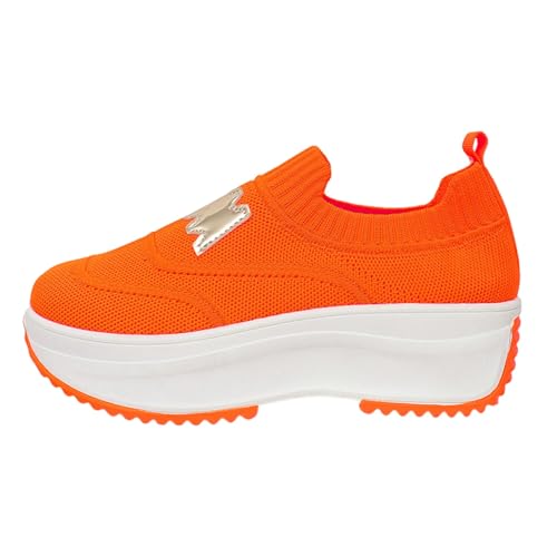VBEDKDEB Loafer Damen Flache Mokassins Slipper Damenschuhe Bequeme Keilabsatz Loafer Casual Walkingschuhe Turnschuhe Plateau Sneaker Halbschuhe Schlupfschuhe Komfort Flach (Orange, 38) von VBEDKDEB