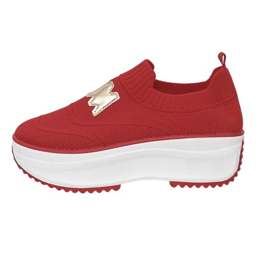 VBEDKDEB Loafer Damen Flache Mokassins Slipper Damenschuhe Bequeme Keilabsatz Loafer Casual Walkingschuhe Turnschuhe Plateau Sneaker Halbschuhe Schlupfschuhe Komfort Flach (Red, 39) von VBEDKDEB
