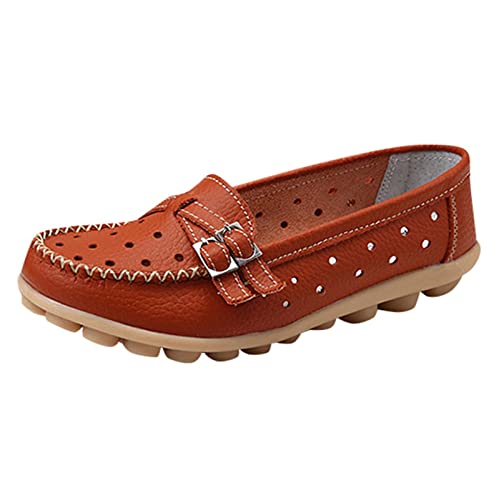 VBEDKDEB Loafer Damen Flache Mokassins Slipper Damenschuhe Lässige Hohlschnalle Flache Fersensohle Einzelne Schuhe Halbschuhe Freizeitschuhe Halbschuhe Schlupfschuhe Bequemschuhe Flach (Orange, 38) von VBEDKDEB