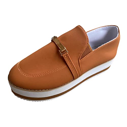 VBEDKDEB Loafer Damen Flache Mokassins Slipper Damenschuhe Mode einfarbig Low Top Plattform Absatz Slip On Freizeitschuhe Halbschuhe Bequem Bequemschuhe Flach (Brown, 41) von VBEDKDEB