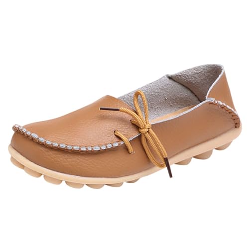 VBEDKDEB Loafer Damen Flache Mokassins Slipper Einfarbige, lässige Single Schlupfschuhe mit Keilabsatz für Damen, farbige Schuhe, Freizeitschuhe Halbschuhe Schlupfschuhe Slip on Komfort (Brown, 35) von VBEDKDEB