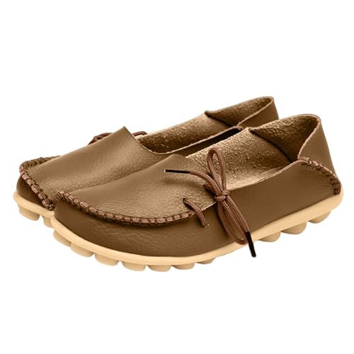 VBEDKDEB Loafer Damen Flache Mokassins Slipper Einfarbige, lässige Single Schlupfschuhe mit Keilabsatz für Damen, farbige Schuhe, Freizeitschuhe Halbschuhe Schlupfschuhe Slip on Komfort (Khaki, 41) von VBEDKDEB