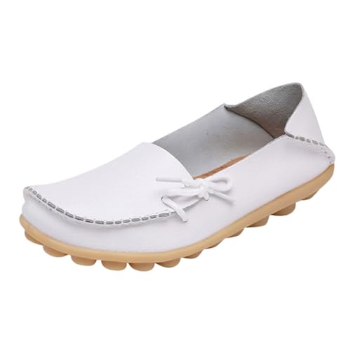 VBEDKDEB Loafer Damen Flache Mokassins Slipper Einfarbige, lässige Single Schlupfschuhe mit Keilabsatz für Damen, farbige Schuhe, Freizeitschuhe Halbschuhe Schlupfschuhe Slip on Komfort (White, 42) von VBEDKDEB