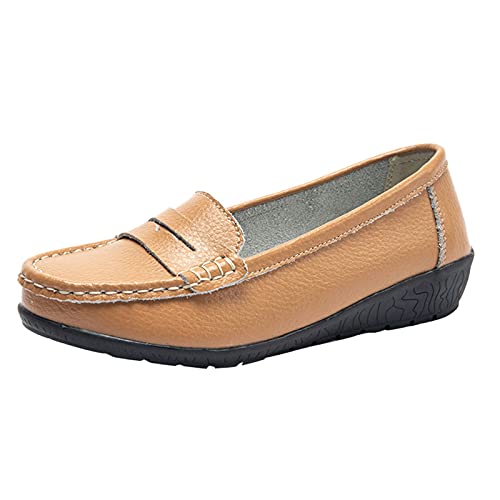 VBEDKDEB Loafer Damen Flache Mokassins Slipper Einfarbige Schuhe Lässige Farbe Einzelschuhe Müßiggänger Flache Damen Freizeitschuhe für Bequem Slip on Bequemschuhe Flats (Khaki, 40) von VBEDKDEB