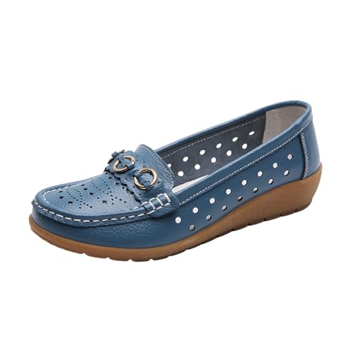 VBEDKDEB Loafer Damen Flache Mokassins Slipper Flache Slipper für Damen, zum Hineinschlüpfen, Bequeme Schuhe, im Freien, ausgehöhlte Schlupfschuhe Bequem Komfort Flach (Navy, 42) von VBEDKDEB