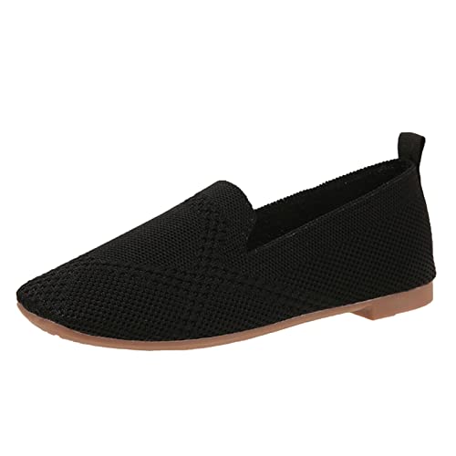 VBEDKDEB Loafer Damen Flache Mokassins Slipper Karree Strick atmungsaktive Flache Freizeitschuhe mit weicher Sohle Bequem Bequemschuhe Komfort Flach (40) von VBEDKDEB