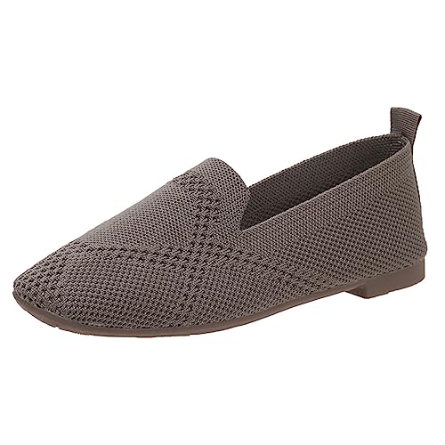 VBEDKDEB Loafer Damen Flache Mokassins Slipper Karree Strick atmungsaktive Flache Freizeitschuhe mit weicher Sohle Bequem Bequemschuhe Komfort Flach (Grey, 39) von VBEDKDEB