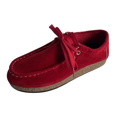VBEDKDEB Loafer Damen Flache Mokassins Slipper Laufschuhe für Damen, Sneaker, Freizeitschuhe, schwarzer atmungsaktiv, modisch Studenten Jugendliche Schlupfschuhe Bequemschuhe Komfort Flats (Red, 41) von VBEDKDEB