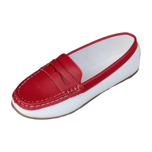 VBEDKDEB Loafer Damen Flache Mokassins Slipper Modische Slipper für Damen in Patchwork Farbe, Flache Freizeitschuhe Halbschuhe Schlupfschuhe Bequemschuhe Flats (Red, 39) von VBEDKDEB