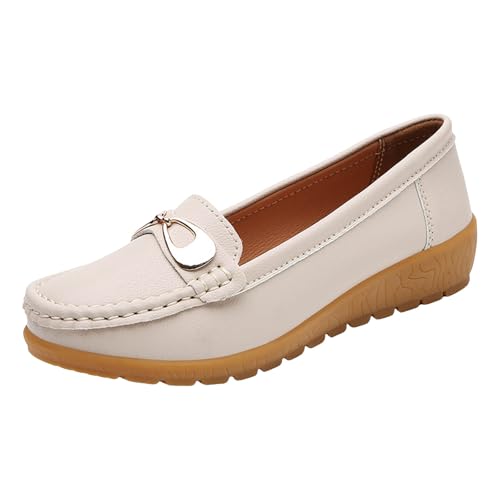 VBEDKDEB Loafer Damen Flache Mokassins Slipper Slip On Damen Walking Flache Loafer Freizeitschuhe Wanderschuhe für Bequem Slip on Komfort Flats (Beige, 37) von VBEDKDEB