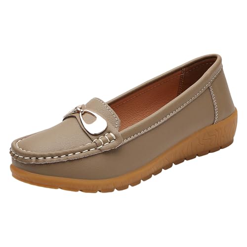 VBEDKDEB Loafer Damen Flache Mokassins Slipper Slip On Damen Walking Flache Loafer Freizeitschuhe Wanderschuhe für Bequem Slip on Komfort Flats (Khaki, 42) von VBEDKDEB