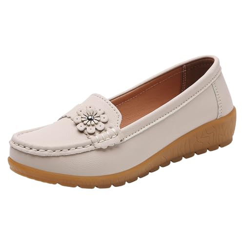 VBEDKDEB Loafer Damen Flache Mokassins Slipper Slip On Damen Walking Flache Loafer Freizeitschuhe Wanderschuhe für Schlupfschuhe Bequem Bequemschuhe Flats (Beige, 41) von VBEDKDEB